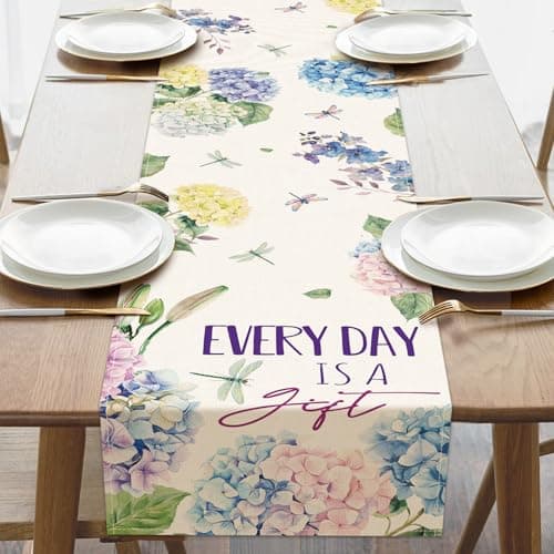 Croar Spring Summer Hydrangea Flower Dining Table Runner, Every Day is
