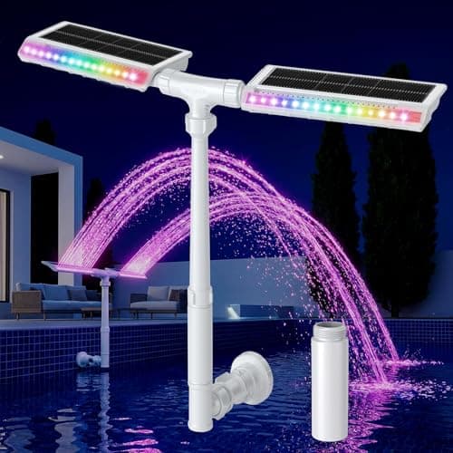 Solar Pool Fountain, 22'' Height Dual-Head Adjustable Spray, Auto Dusk Sensor & 6 Timer Option, Extended 8000mah Battery, 10-Color 4-Mode LED Lights, Pool Fountains for Inground/Above Ground Pools