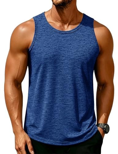MAGCOMSEN Tank Tops for Men Dry Fit Running Yoga Sports Shirts Lightweight Workout Tank Tops Sleeveless Gym Tank Top Summer Medium Blue