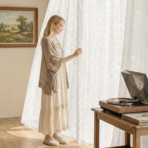 NICETOWN Vintage Lace Sheer Curtains 84 Inches Long for Living Room