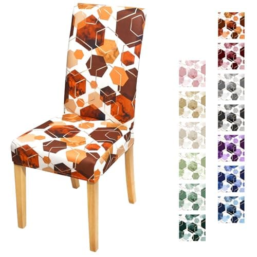 Gibelle Dining Room Chair Covers Set of 6, Soft Stretch Kitchen Chair Covers Slipcover Protector, Removable Washable Geometric Parson Chair Covers 6 Pack, Burnt Orange