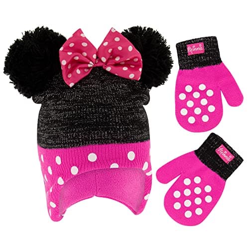 Disney girls Minnie Mouse Toddler Girl Winter and Mitten Set Beanie Hat, Minnie Mouse, 2-4T US