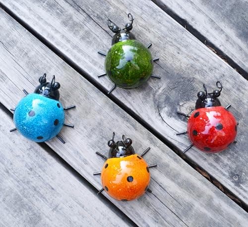 GIFTME 5 Metal Garden Wall Art Decorative Set of 4 Cute Ladybugs