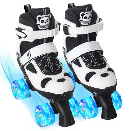 Nattork Kids Roller Skates for Girls Boys, 4 Size Adjustable Black&White Panda Quad Skates with All Light up Wheels, Beginner Roller Skates - Birthday Gift for Outdoor Indoor