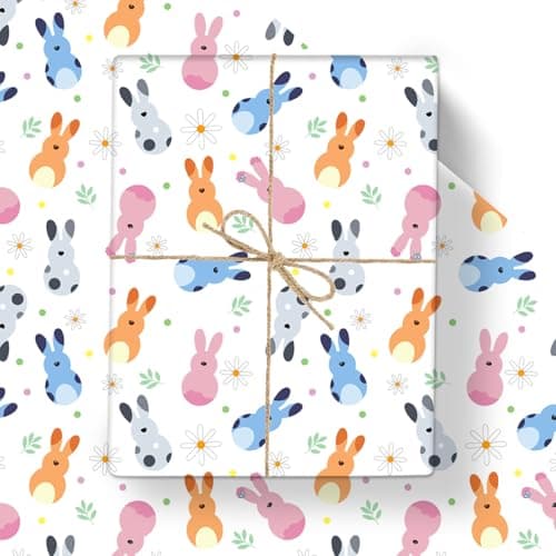 Beehaam Easter Blue Dogs Wrapping Paper, 8 Sheets Blue Orange Dog in Easter Bunny Rabbit Pattern Gift Wrap Paper for Easter, Spring Party, Baby Shower, Holiday, DIY Crafts | 19.7×27.6 inch