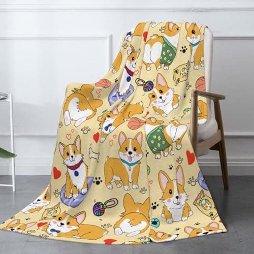 Cute Corgi Dog Throw Blanket Fuzzy Soft Cozy Cute Corgi Dog Blankets Soft Throws Warm Lightweight Plush Fleece Throw Blanket for Kids Men Women Gift Bed Couch Sofa 80"x60"