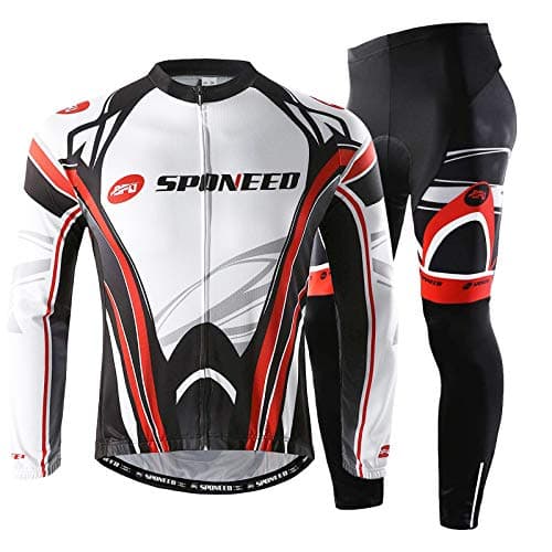 sponeed Bicycle Clothing Set Thermal Fleece Cycling Tights Warm Road Bike Riding Clothes US M Red White