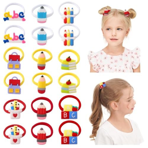 jollybows 18 PCS Back to School Baby Hair Ties 1.8″ Colorful Elastics Ties