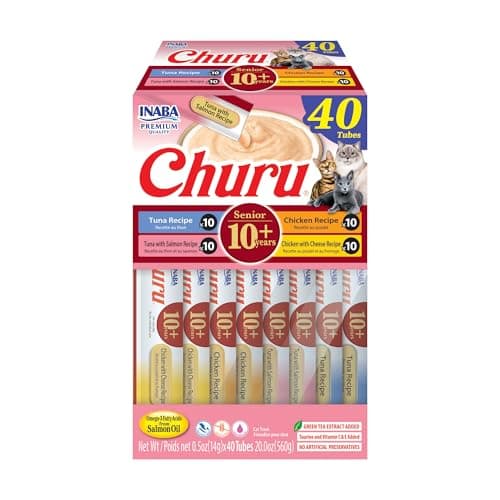INABA Churu Senior Lickable Cat Treats, Tuna Chicken Variety, 40ct