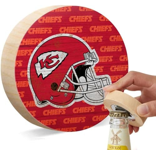 Malogtan Bottle Opener for Football Sport Fans，Magnetic Beer Openers，Red Design Wood with Magnet for Home Fridge，Bar，Kitchen