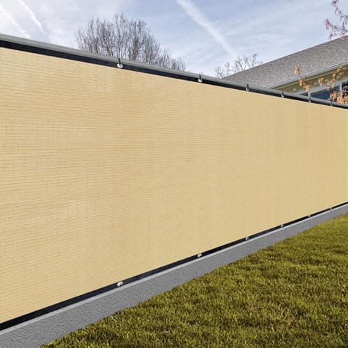 SUNNY GUARD Privacy Screen Fence 4' x 25' Sand Heavy Duty Dustproof Denoise Fencing Mesh Fabric Shade Net Cover for Outdoor Wall Garden Yard Pool Deck(We Make Custom Size)