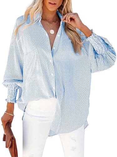 HOTEVE Women's Long Sleeve Business Casual Shirt Light Blue Size XXL
