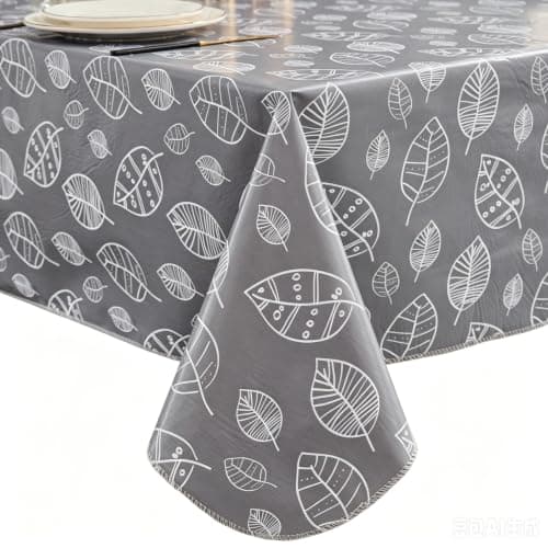 Pioggia Vinyl Tablecloth with Flannel Backed Square Waterproof Oil-Proof PVC Table Cloth Wipeable Spill-Proof Plastic Table Cover for Indoor and Outdoor