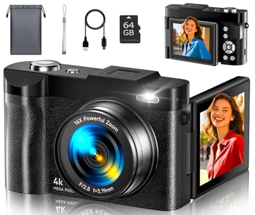 4K 50MP Digital Camera for Photography & Travel, Flip Screen, Webcam, 64GB