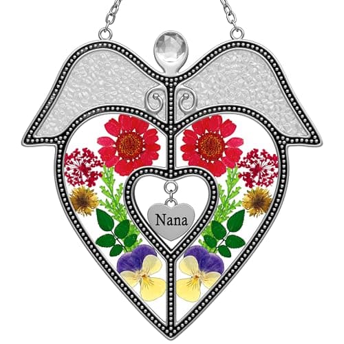 KY&BOSAM Angel Hand Pressed Flower Suncatcher Stained Glass Window Hanging