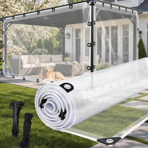 Clear Tarp ，Clear Tarps Heavy Duty Water Resistant, 8Mil Transparent Tear Resistant Vinyl Tarpaulin Enclosurewith Grommets and Reinforced Edges for Patio,Porch and Outdoor - 4 x 6 ft
