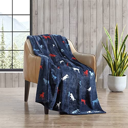 Eddie Bauer - Throw Blanket, Ultra-Soft & Reversible Plush Bedding, Blanket for Couch & Bed (Buddy The Dog Blue, 50" x 70")
