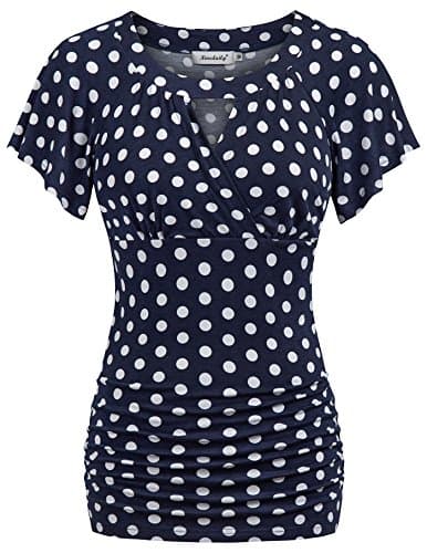 Ninedaily Polka Dot Shirts for Women, 2022 Summer Fashion Blouse Office Work Casual Business Clothing Night-Out 2 in 1 Tunics for Leggings Petite Size Slim Fitted Size S