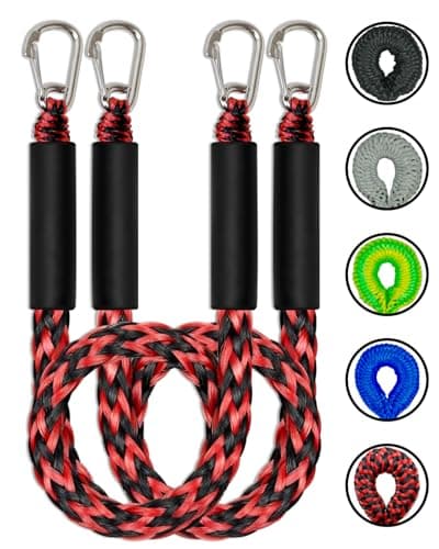 3Feet Bungee Dock Lines 2 Clips Heavy Duty 316 Stainless Steel Clips 2PCS (Red&Black, 3 Feet)