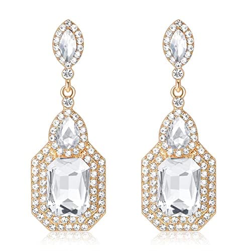 Clear Rhinestone Dangle Statement Earrings White Wedding Bride Earrings Vintage Long Crystal Earring for Women Formal Prom