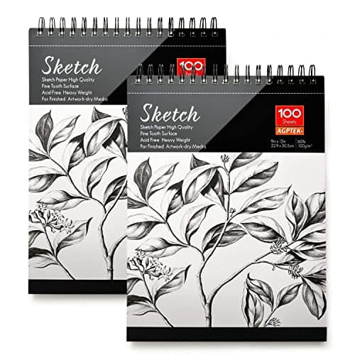 AGPtEK Sketch Book 9 X 12, Art Drawing Pad, 100 Sheets, 2 Pack