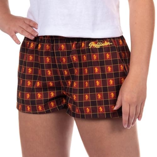 Harry Potter Pajama Micro Shorts Women's Gryffindor House Sleep Lounge PJ Bottoms (Red, Large)