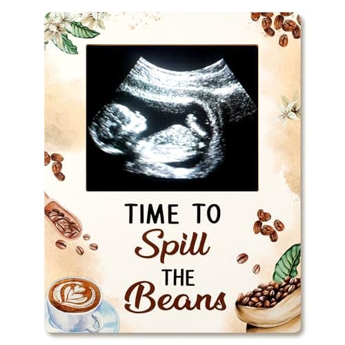 GROBRO7 Baby Sonogram Picture Frame - Coffee Baby Shower Sign Time to Spill the Beans Ultrasound Photos Frames Pregnancy Announcement Keepsake Gifts Gender Reveal Decorations for Expecting Parents
