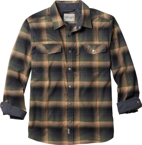 Legendary Whitetails Men's Performance Stretch Plaid Flannel Long Sleeve Snap Down Shirt Moisture Wicking Quick Dry, Wilderness Plaid, Small