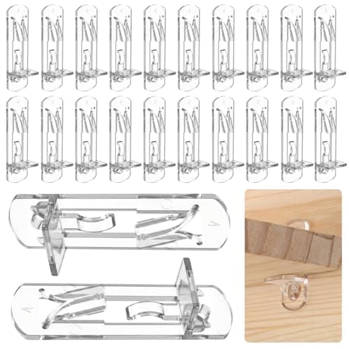 30 Pcs Cabinet Shelf Clips, Self-Locking Plastic Shelf Pegs for 3/4 Inch Thick Wood Shelves, Clear Plastic Cabinet Pins (2.23x 0.67 in)