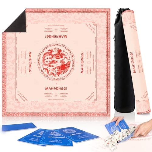 HWZ Mahjong Mat with 4 Professional Tile Mixers & Storage Bag, 31.5x31.5 Inch, 3.5mm Thick Waterproof Noise-Reducing Game Mat for American Mahjong, Cards ＆ More, Chinese Red