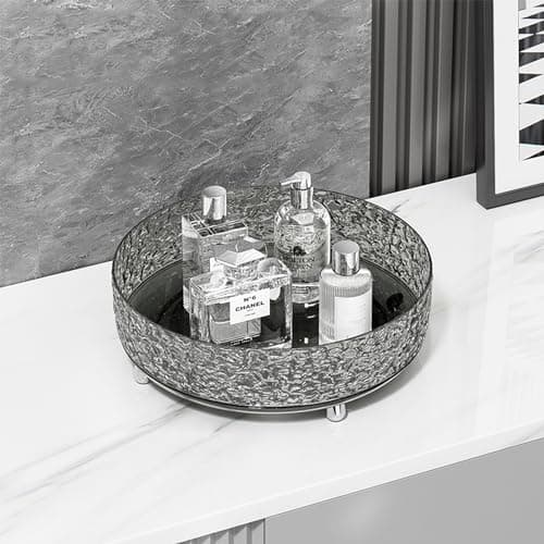 JUPITER WARRIOR 360 Rotating Makeup Organizer, Cosmetics Lazy Susan Spinning Skincare Storage for Vanity, Turntable Perfume Trays for Dresser Bathroom Countertop and Kitchen (Gray)