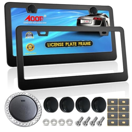 Aootf Black License Plate Frames, Matte Aluminum Metal Car Tag Number Holder for Front Rear, 2 Pack 2 Holes with Screws Caps