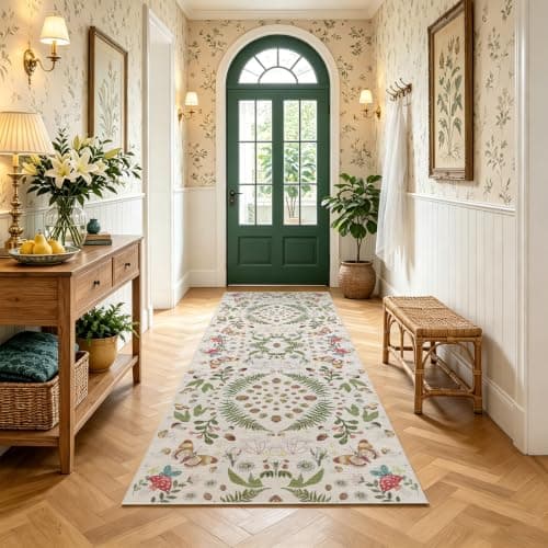 2x8 Washable Runner Rug for Kitchen - Non Slip Butterfly Carpet Runners for Hallway Soft Indoor Entryway Stain Resistant Floor Runner for Bedroom Bedside Laundry Room（Beige，2x8）