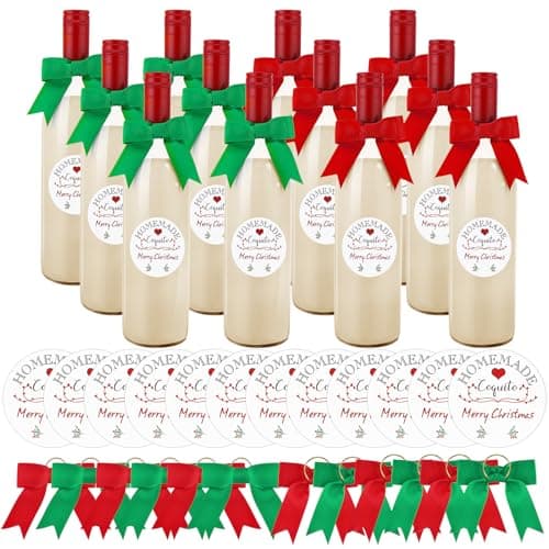 Xunyee 48 Pcs Christmas Coquito Stickers Bows Red Green Ribbon Labels