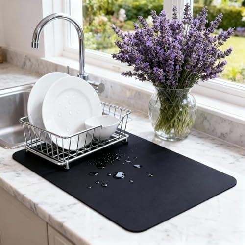 STRABELLA Dish Drying Mat Super Absorbent – 16" x 12" Coffee Mat for Countertops – Non-Slip Drying Mat for Kitchen Counter – Easy to Clean Water Absorbent Mat – Quick Dry Dish Drying Mats (Black)