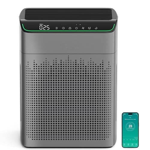 MERONTE Air Purifiers for Home Large Room Up to 1690 ft² with PM 2.5 Air Quality Monitor, Wi-Fi and Alexa compatible, HEPA Filter Double-sided Air Inlet for Smoke and Odor, 1 Pack+2 Pack Filters Grey