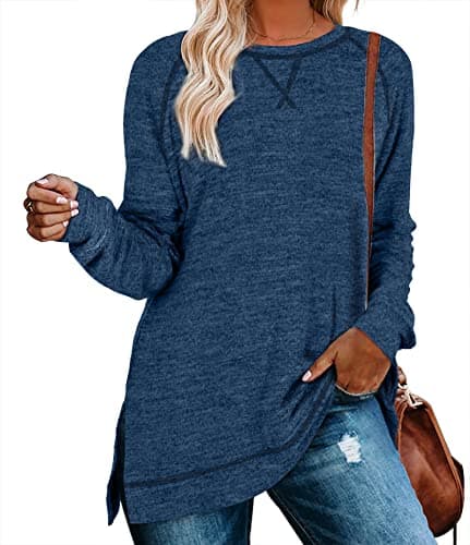 Aokosor Women Long Sleeve Tops 2025 Soft Crewneck Tunic Sweaters for Leggings Winter Clothes Navy S