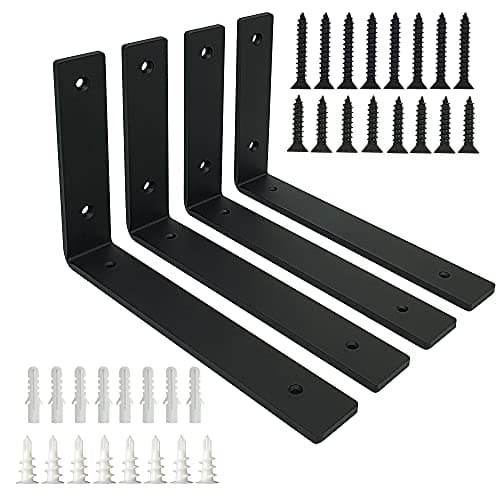 1/4" Thick Heavy Duty Shelf Brackets, 10.25"X6.25", 4 Pack, Max. 110lb, 0.25"Thk Metal Rustic Farmhouse Cottage Wooden Floating Shelves Bracket, Industrial Wall Corner Mount, w/Screws and Wall Anchors