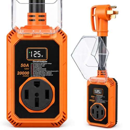 TGJOR 50 Amp RV Surge Protector with Circuit Analyzer: 20000J Surge Protection, Auto Power Disconnect, Real-Time Voltage Display & Overheat Protection for RV Campers and Campgrounds