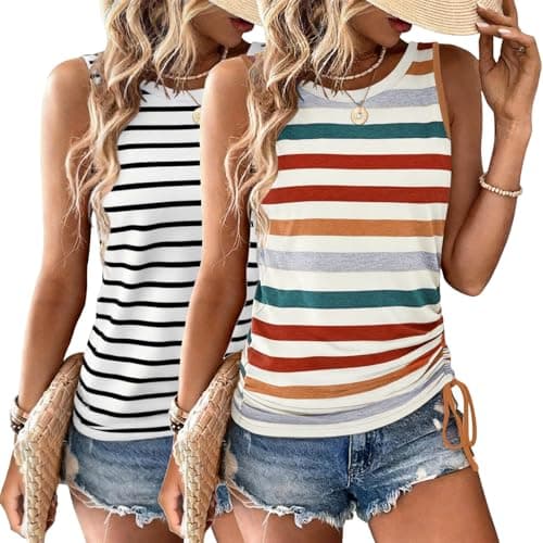 2 Pack Womens Tank Tops Summer Crew Neck Sleeveless Tops Casual Shirts