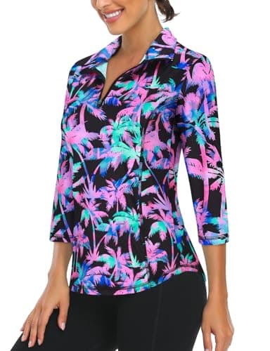 LURANEE Womens 3/4 Roll Sleeve 1/4 Zip Pullover Golf Shirts Athletic Hiking Running Workout Tops UPF 50+