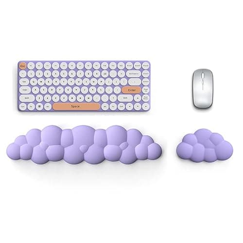 Lauspuck Cloud Keyboard Wrist Rest Pad Set,Enlarge PU Leather Memory Foam Wrist Cushion Support,Easy Typing Pain Relief,Mouse Wrist Rest Pad,Non-Slip Wrist Support for Home, Office, Lavender Purple
