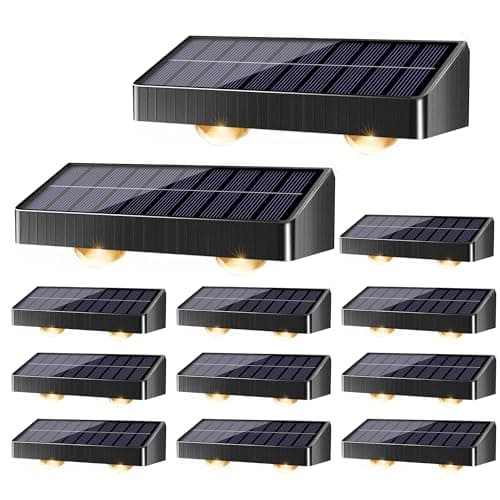Brizled Solar Fence Lights Outdoor, 12 Pack 6 Modes 2700/4500/6500K 250ml Fence Solar Lights, IP65 Waterproof Outdoor Wall Light Landscape Lighting for Backyard Garden Patio Deck Railing Wall Poolside