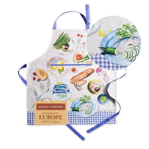 Maison d' Hermine Apron for women with Pocket 100% Cotton 27.50"x31.50" 1 Piece Adjustable Neck Strap & long ties Apron Men, Chef, Wedding, Cooking, Gardening, Server Spring/Summer (Gourmand)