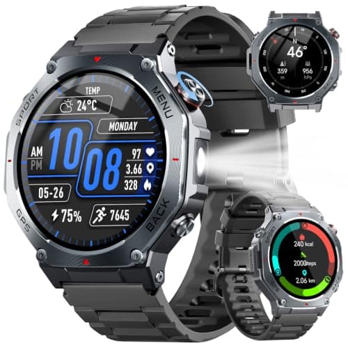 Jugeman Military Smart Watch for Men with Dual-Band GPS, 5ATM Waterproof, 1.43" AMOLED Fitness Watch with Bluetooth Call, Heart Rate Blood Oxygen Sleep Monitor, 160+ Sport Smartwatch for Android iOS
