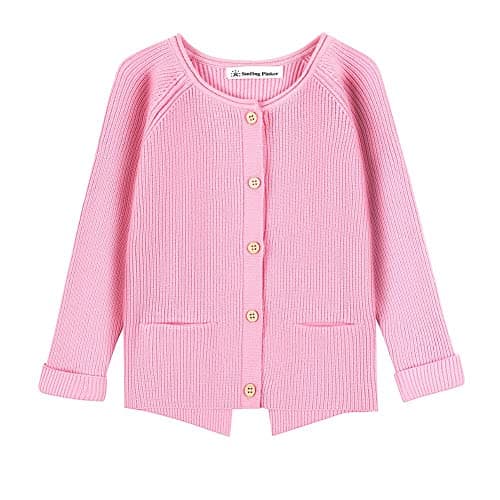 SMILING PINKER Toddler Girls Cardigan Sweater Turned UP Sleeves with Pockets (6 Years,Bright Pink)