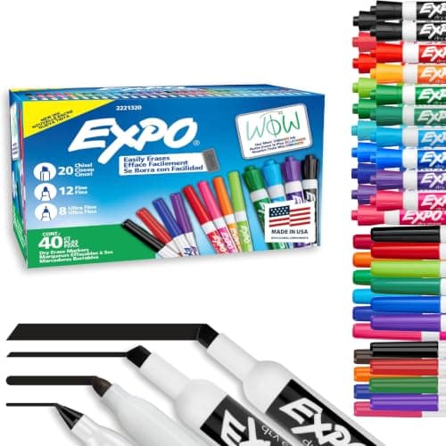 EXPO Dry Erase Markers Ultimate Pack, Assorted Colors, Chisel, Fine & Ultra Fine Mixed Tips, 40 Count - Whiteboard Markers for Office, School, Classroom