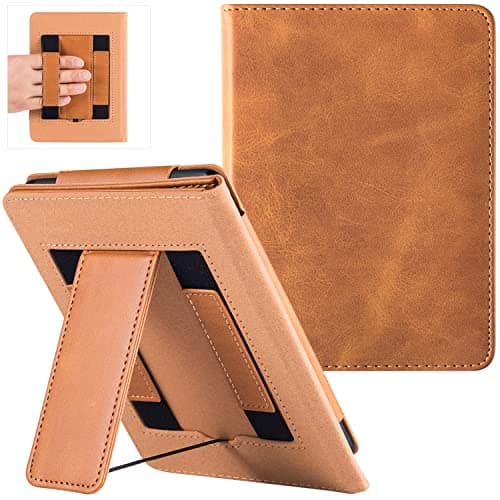 BOZHUORUI Stand Case for Older 6" Kindle Paperwhite 5th/6th/7th/10th Generation e-Reader (2012-2018 Release) - PU Leather Sleeve Cover with Two Hand Straps & Auto Sleep/Wake (Brown)