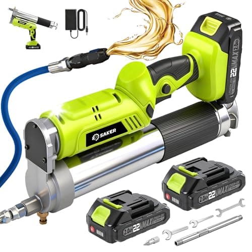 Saker 12,000 PSI Electric Grease Gun, Cordless Grease Gun Kit with 2 * 2.0Ah Batteries, 5.5 oz/min High Flow & LED Light for Truck, Automotive, RV, Farm DIY