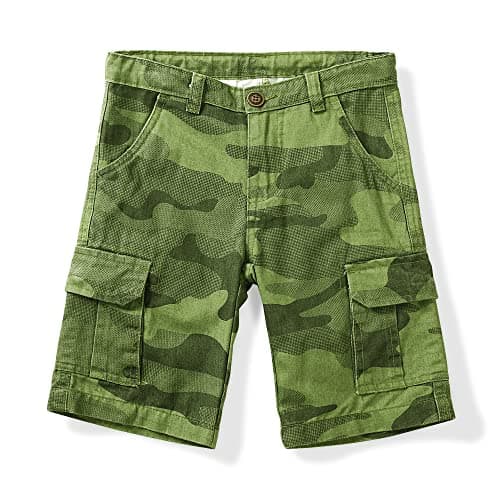 OCHENTA Big Boys Camo Cargo Shorts with Multi Pockets Casual Military Scout Green Tag 160-9-10 Years